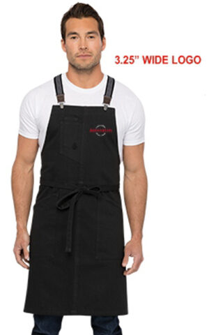 Design # 16842 Ascension Coffee Men's Jet Black Berkeley Bib Apron w/Logo