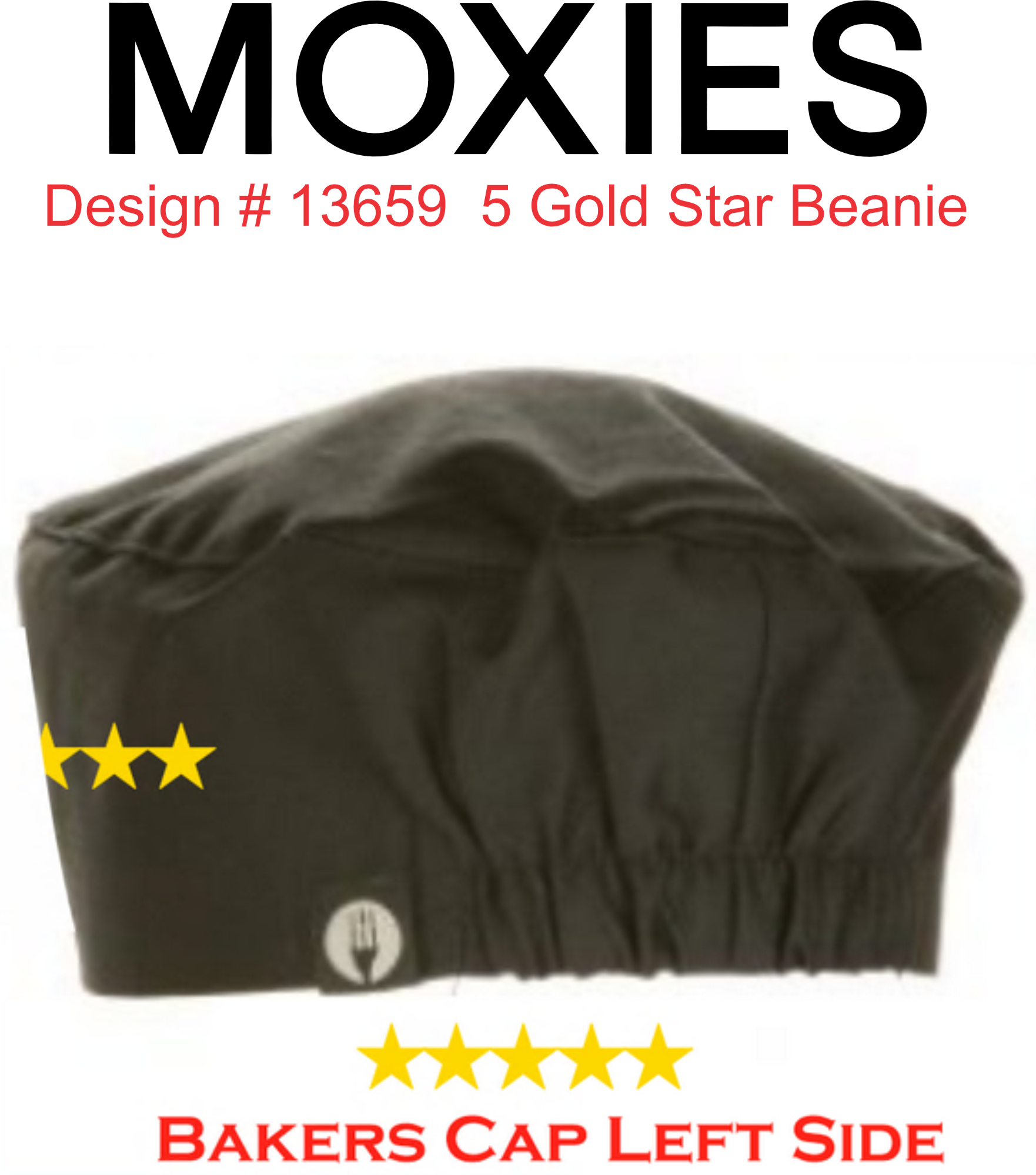 Design #13659 Five Gold Stars Beanie/Name is Optional ** Three Piece Minimum**