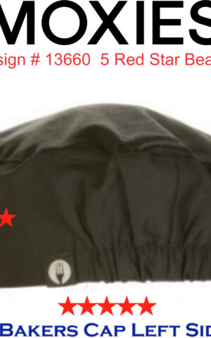 Design #13660 Five Red Stars Beanie/Name is Optional **Three Piece Minimum**