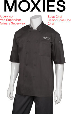 Design #13737 Kitchen Jacket Left Chest Name w/Title & Right Collar MOXIE Logo Jackets