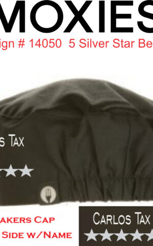 Design #14050 Five Silver Stars Beanie/Name is Optional**Three Piece Minimum**