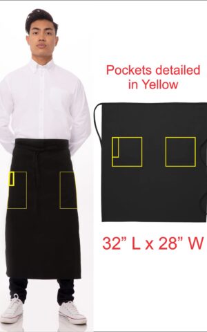 #20521 Full Bistro Apron Two Pockets w/pencil divide -- USA Made